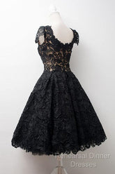 Scoop Knee-Length Cap Sleeves Ball Gown Lace Homecoming Dress